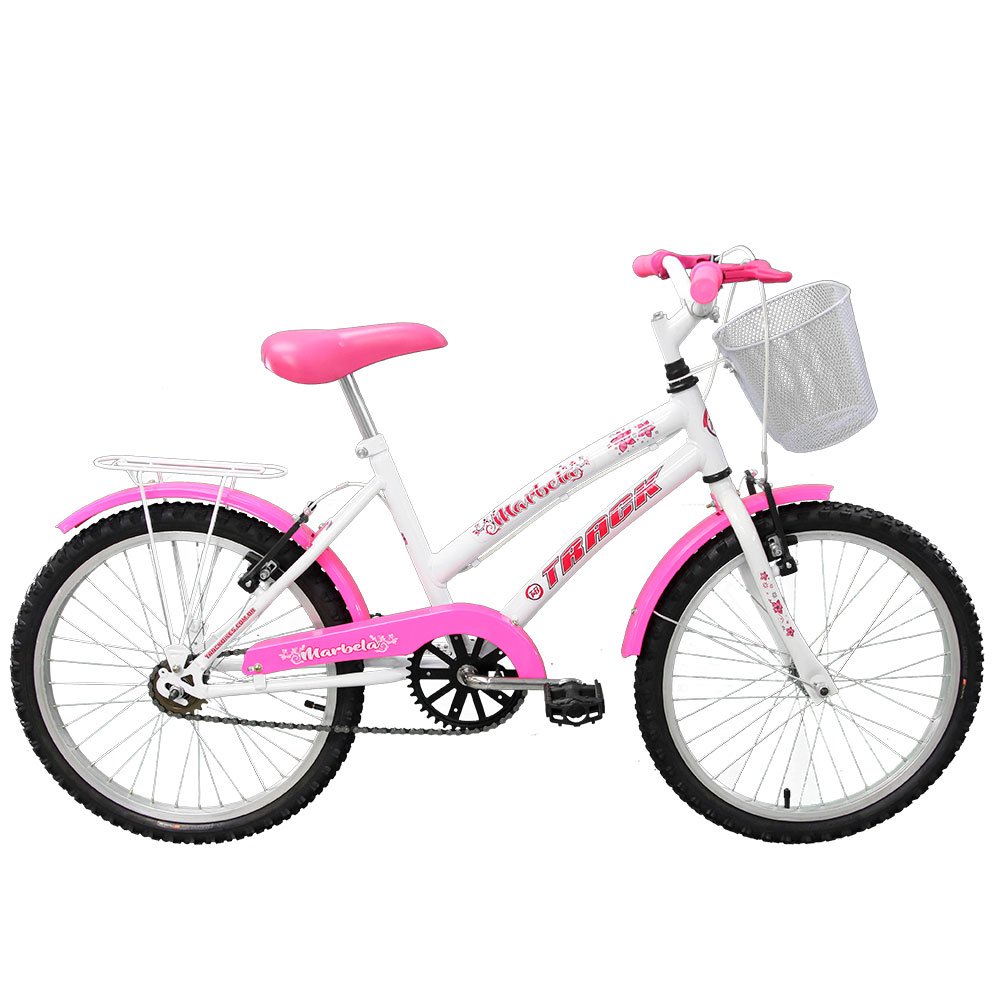 Bicicleta Infantil de Aço Branca e Rosa Aro 20 com 20 Acessórios-TRACK BIKES-MARBELA 20/W
