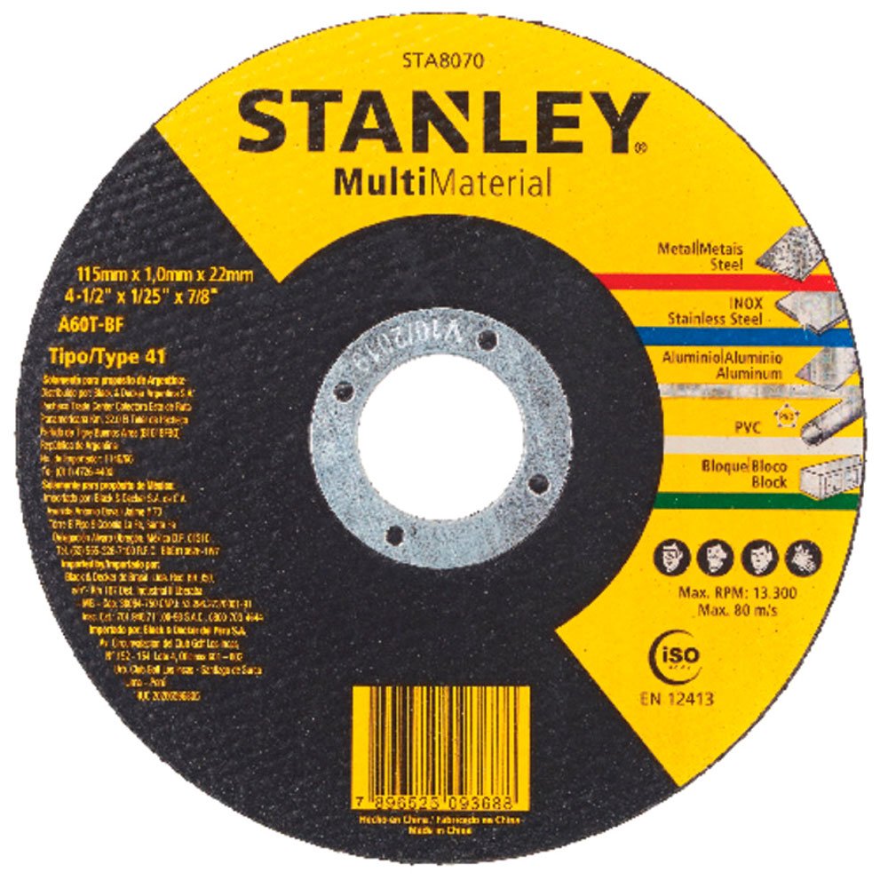 Disco de Corte 4.1/2Pol. x 1,0mm x 7/8Pol.-STANLEY-STA8070