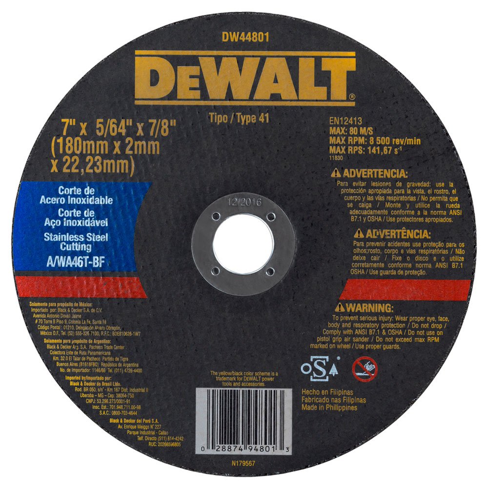 Disco de Corte Fino Metal 7 Pol.  X 2,0mm X 7/8 Pol. -DEWALT-DW44801
