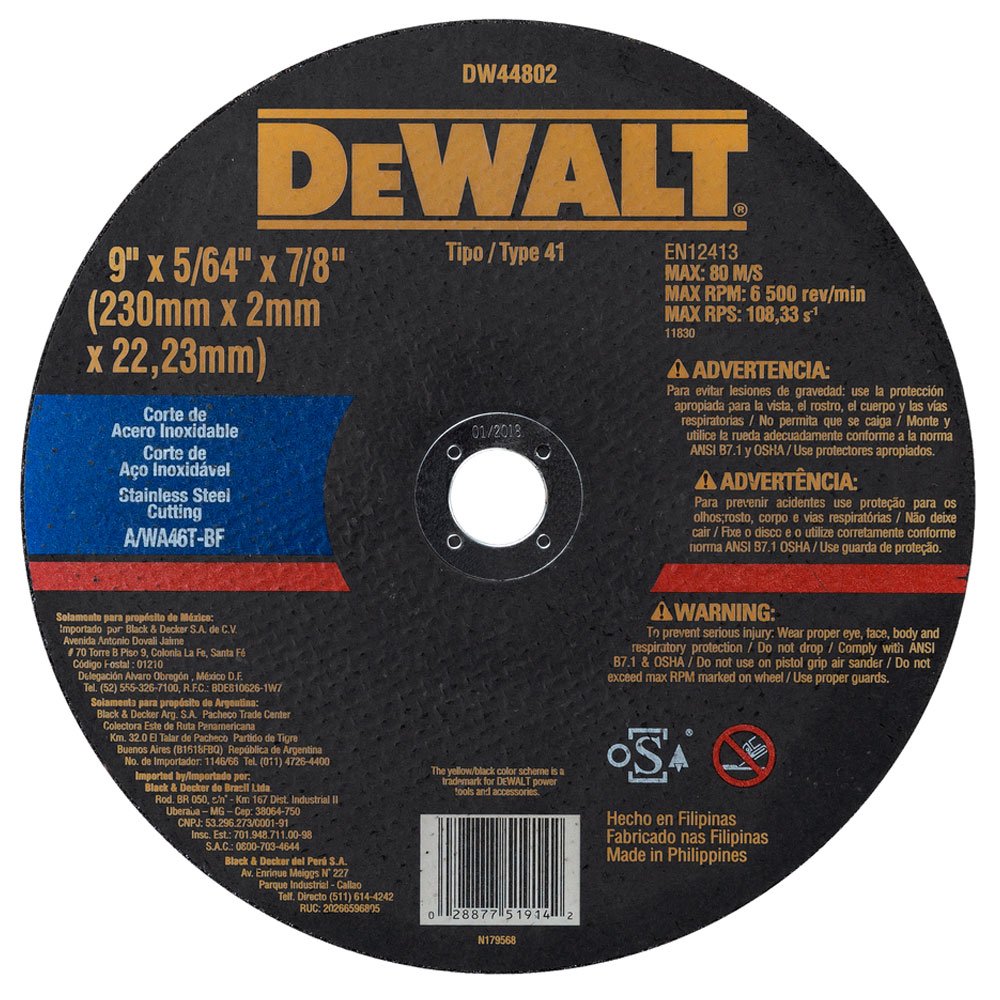 Disco de Corte Fino Metal 9 Pol. X 2,0mm X 7/8 Pol.  -DEWALT-DW44802
