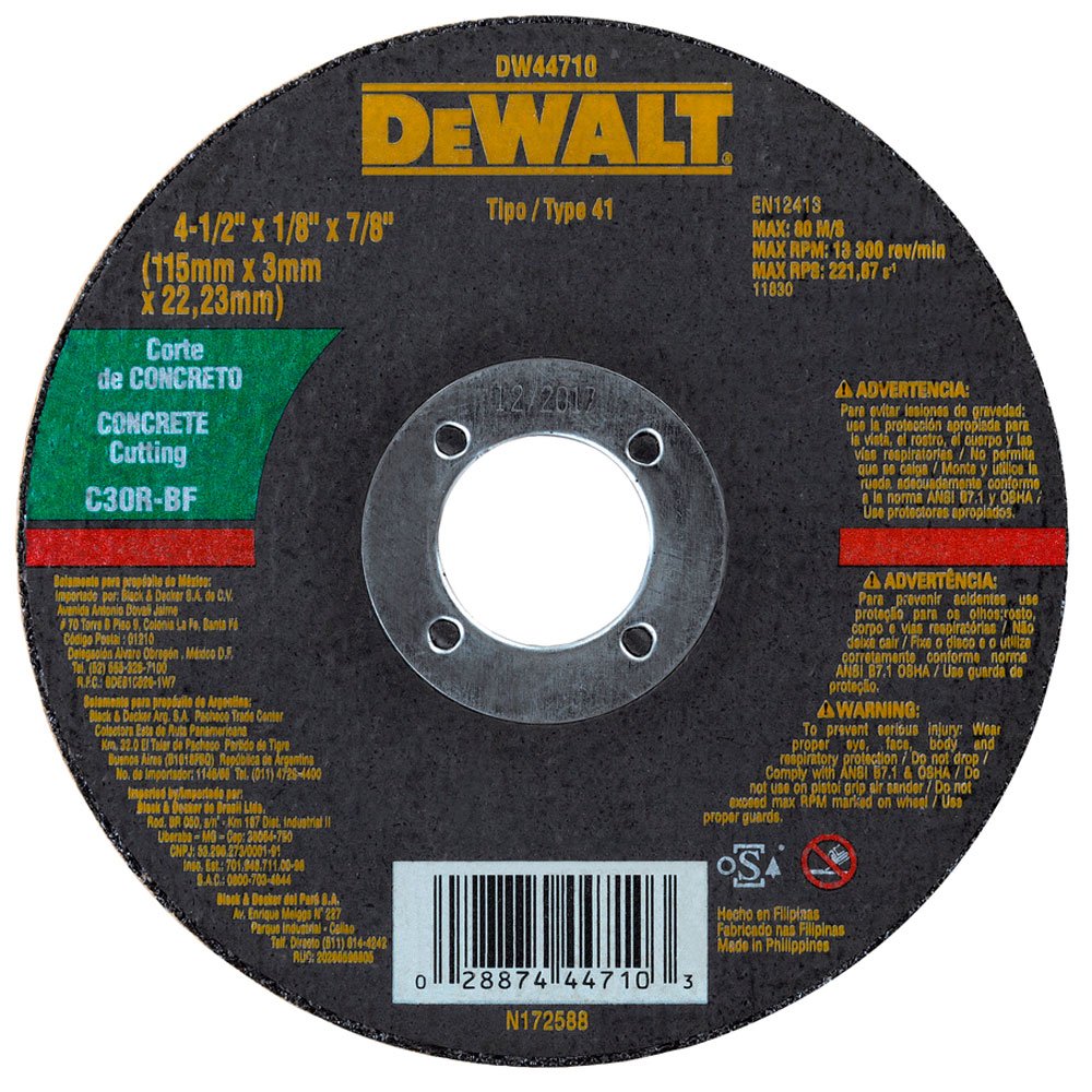 Disco de Corte para Concreto 4-1/2 Pol. X 3,0mm X 7/8 Pol. -DEWALT-DW44710