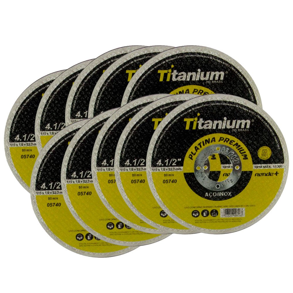 Disco de Corte Fino Platina Premium 4.1/2 x 1,0 x 7/8Pol. Titanium Kit com 10 Peças-TITANIUM-K2880