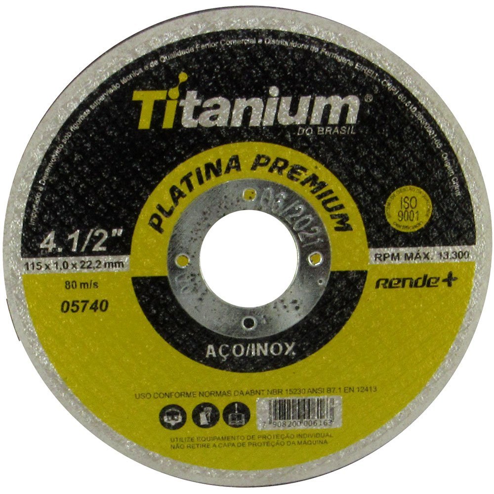 Disco de Corte Fino Platina Premium 4.1/2 x 1,0 x 7/8Pol. Titanium Kit com 100 Peças-TITANIUM-K2882