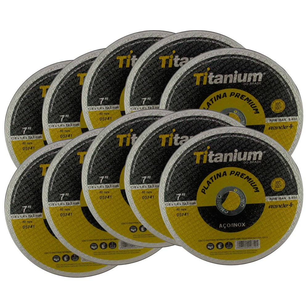 Disco de Corte Fino Platina Premium 7 x 1,6 x 7/8Pol. Titanium Kit com 10 Peças  - Imagem zoom