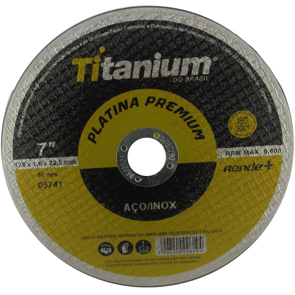 Disco de Corte Fino Platina Premium 7 x 1,6 x 7/8Pol. Titanium Kit com 50 Peças -TITANIUM-K2884