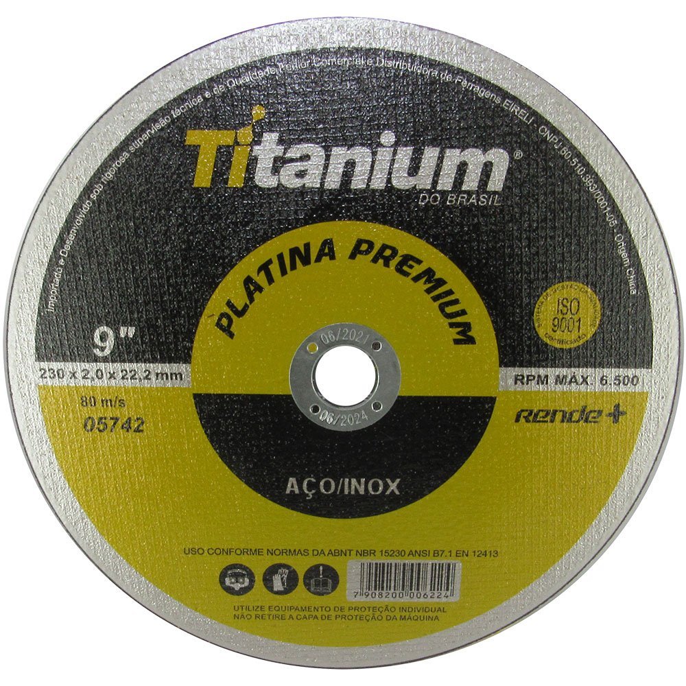 Disco de Corte Fino Platina Premium 9 x 2,0 x 7/8Pol. Titanium Kit com 50 Peças -TITANIUM-K2887