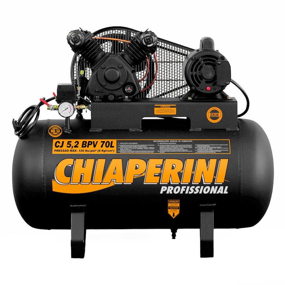 Compressor de Ar CJ 5.2 BPV Baixa Pressão 1HP 5.2PCM 70 Litros 220V/380V Trifásico-CHIAPERINI-606