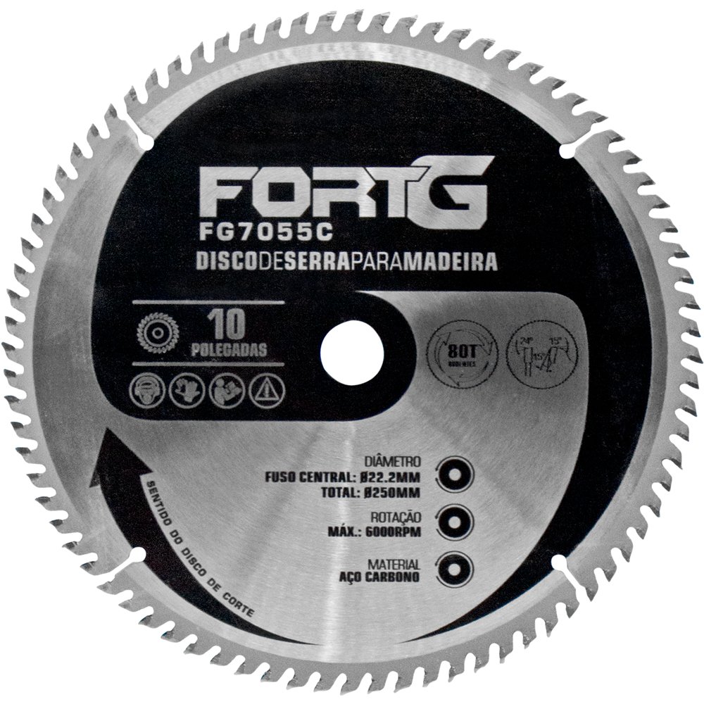  Disco de Serra para Madeira em Aço Carbono 10 Pol. 250x22,23mm 80T - Imagem zoom
