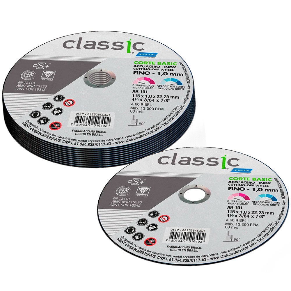 11 x Discos de Corte Classic 115 x 1 x 22,23mm para Metais e Aço - Imagem zoom