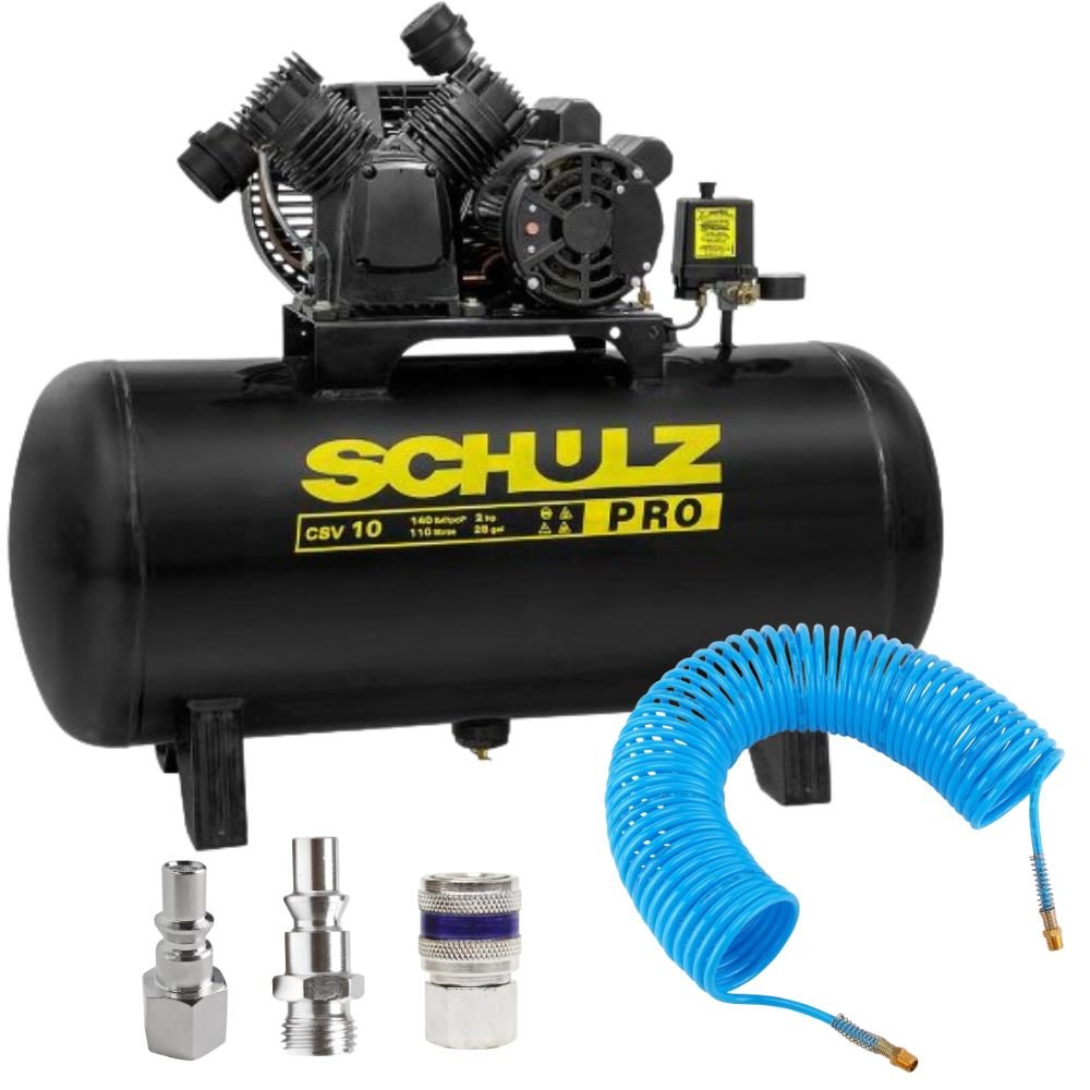 Conjunto Compressor de Ar Profissional CSV 10 Pés 110L 2HP Mono  com Mangueira 15 Metros 1 Engate e 2 Adaptadores 1/4 Pol - Imagem zoom