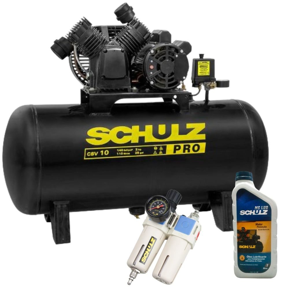 Compressor de Ar CSV 10 Pés 110L 2HP com Óleo e Conjunto de Filtro 1/4 Pol.  Schulz - Imagem zoom