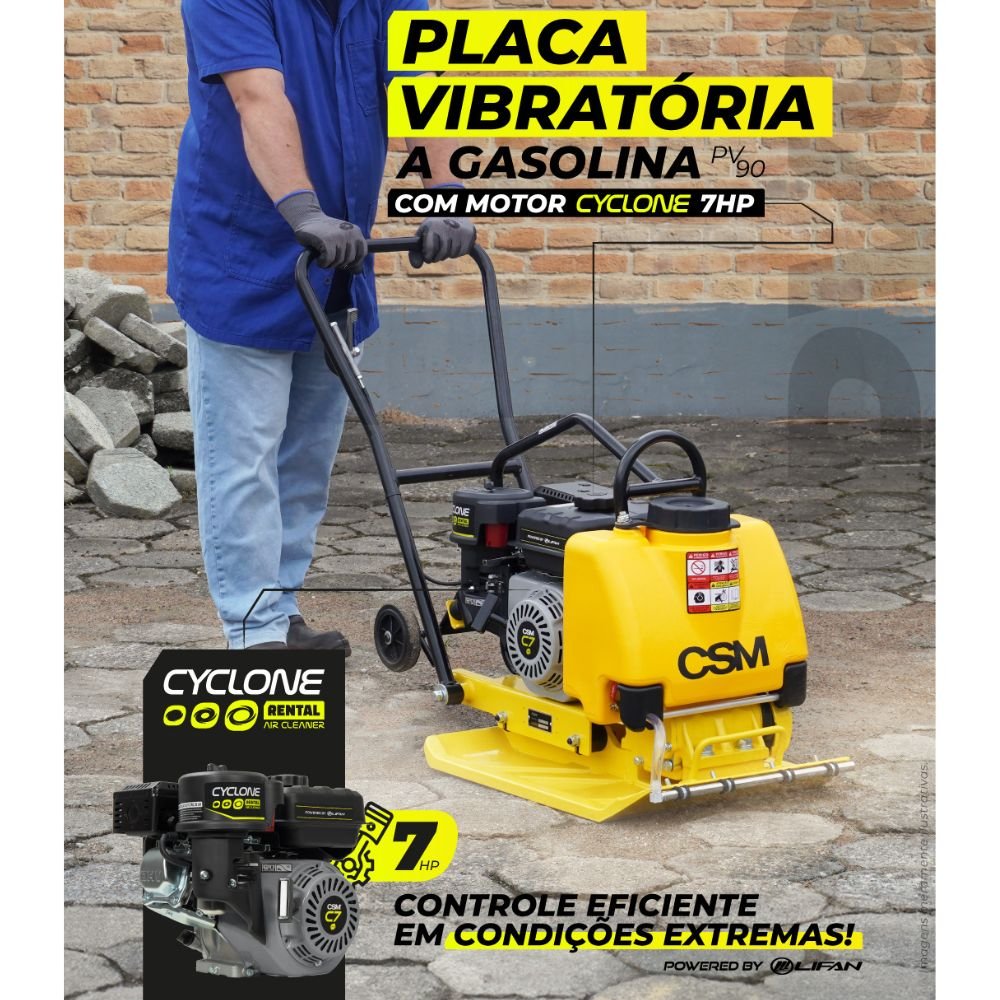 Placa Vibratória PV 90 com Motor Cyclone 7 HP 4 Tempos CSM-71000093 - Imagem