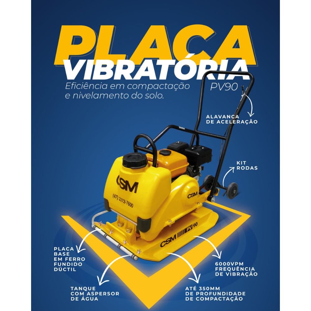 Placa Vibratória PV 90 com Motor Cyclone 7 HP 4 Tempos CSM-71000093 - Imagem