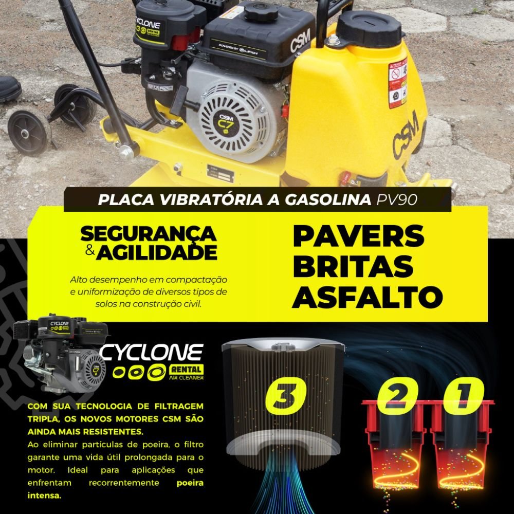 Placa Vibratória PV 90 com Motor Cyclone 7 HP 4 Tempos CSM-71000093 - Imagem