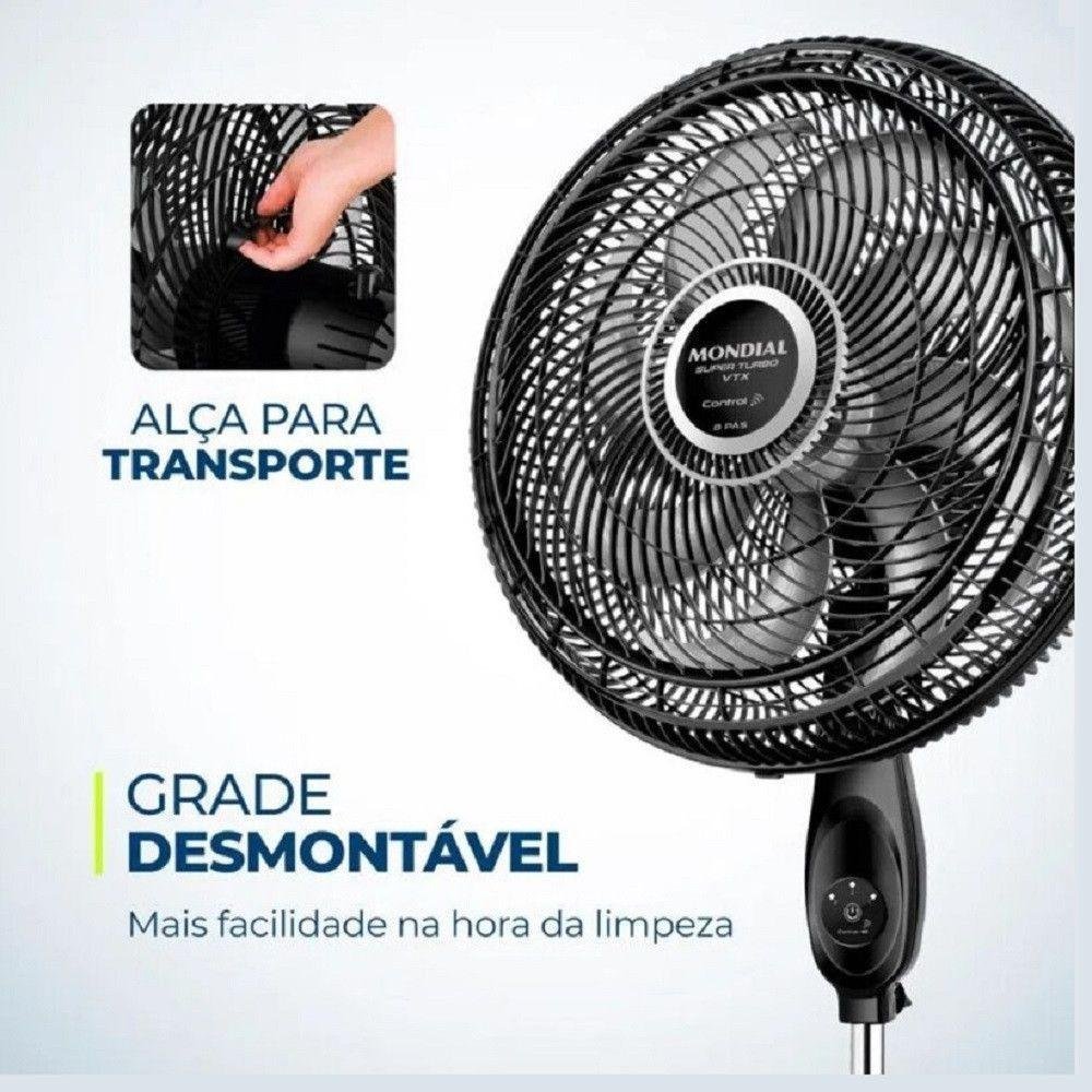 Ventilador De Coluna 40cm 8pás Super Turbo Tech Mondial Preto Com Prata 220V - Imagem