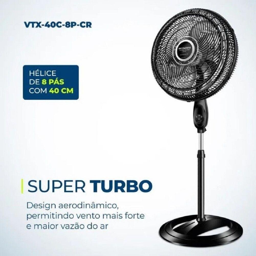 Ventilador De Coluna 40cm 8pás Super Turbo Tech Mondial Preto Com Prata 220V - Imagem