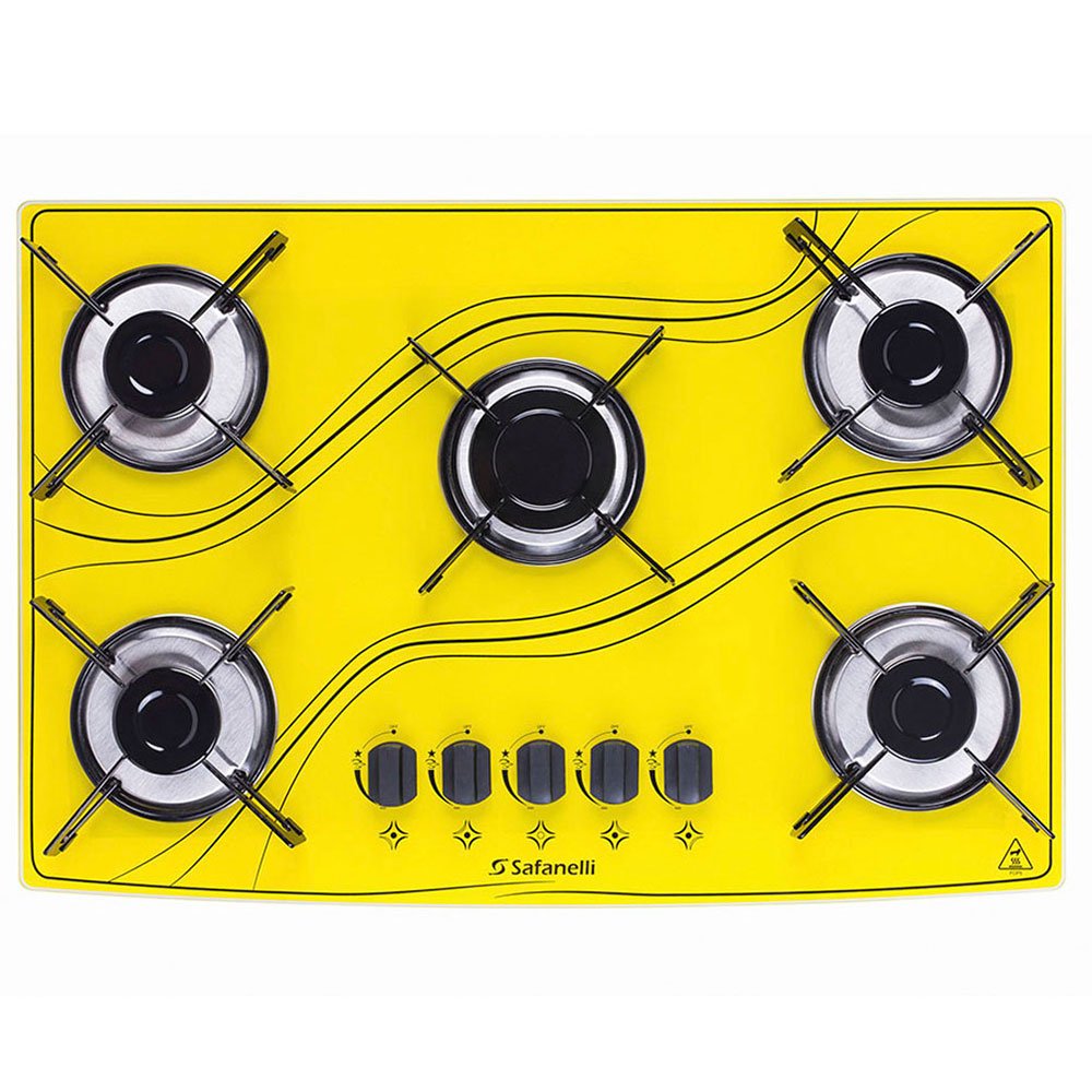 Fogão Cooktop Vidro Amarelo 5 Bocas Bivolt - Imagem