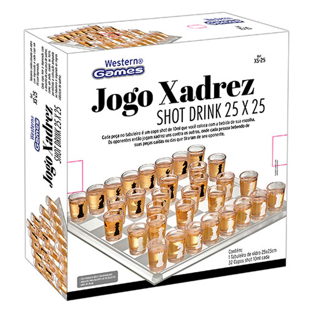 Jogo de Xadrez Shot Drink 35x35 Tabuleiro de Vidro - Western - Colorido
