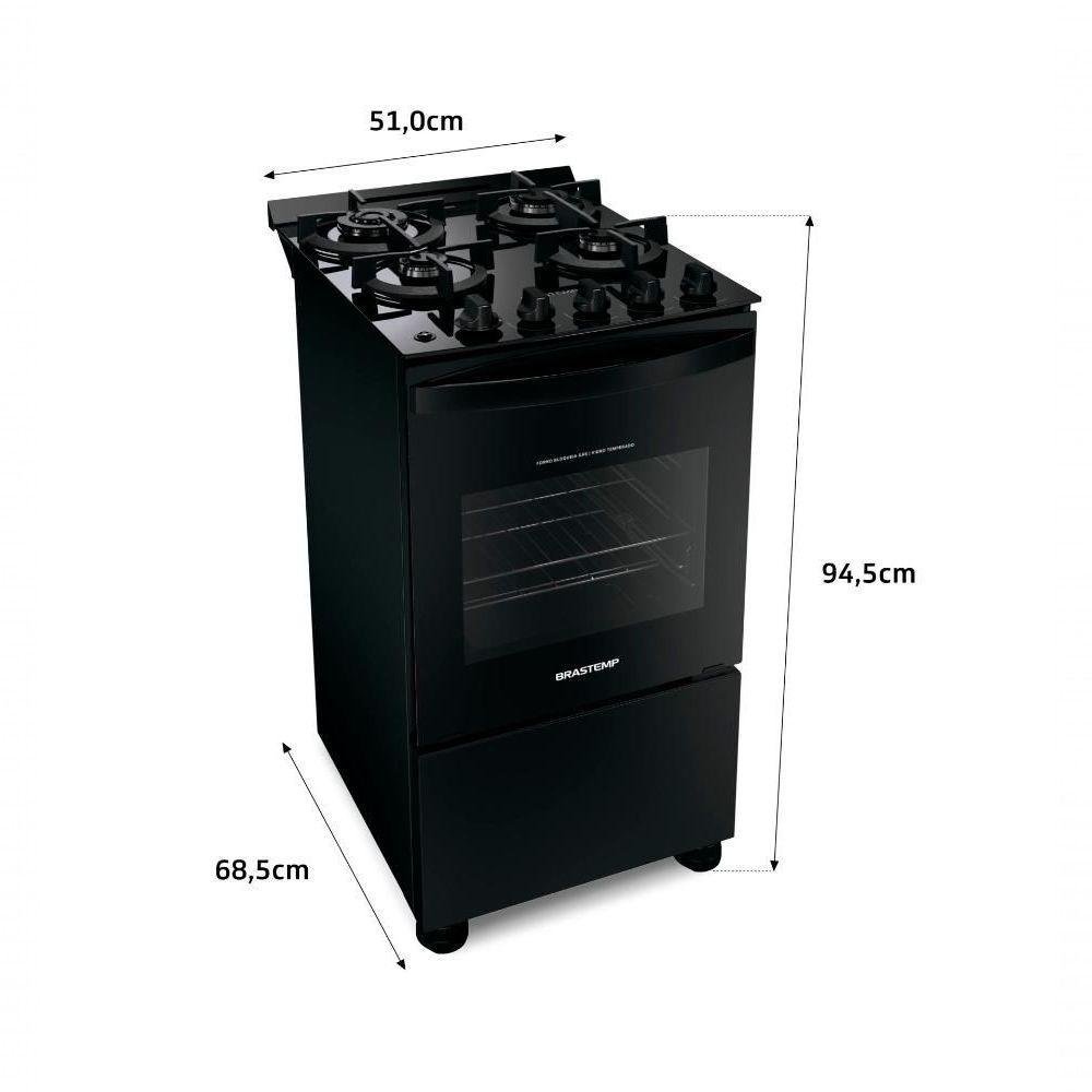 Fogão Brastemp 4 Bocas Mesa De Vidro Preto Bfo4xaeuna - Bivolt - Imagem