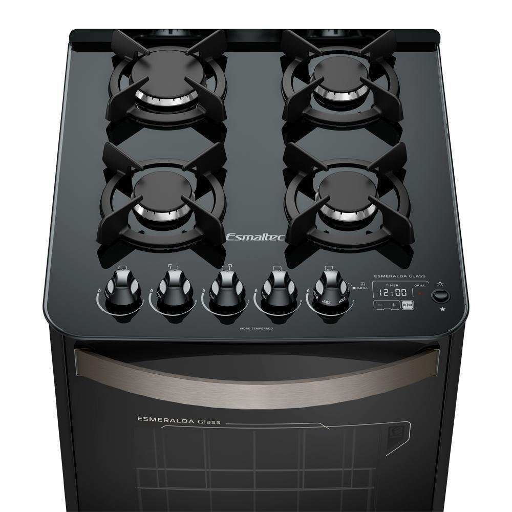 Fogão Esmaltec Esmeralda 4B Preto Timer Grill Elétrico - Imagem zoom