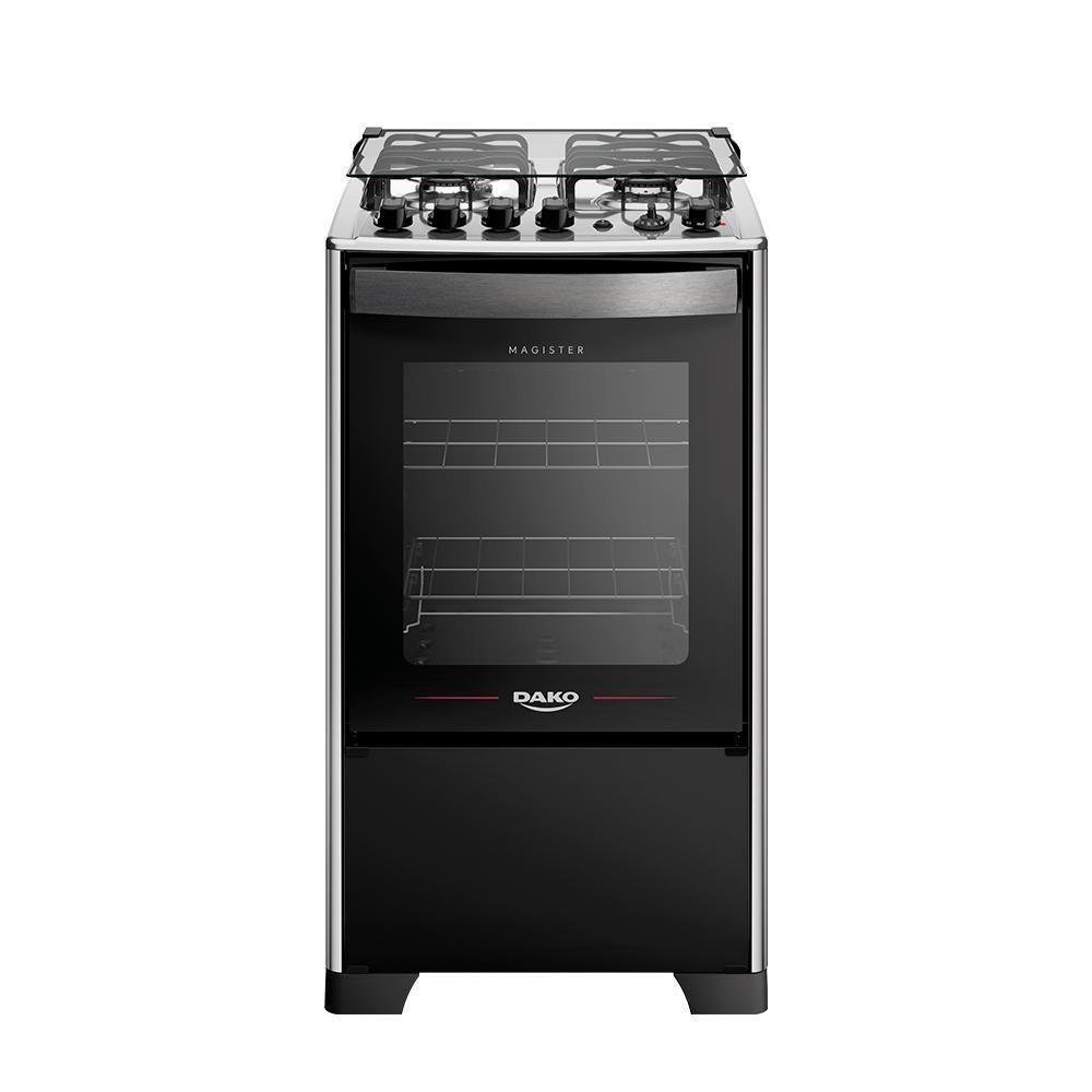 Fogão 4 Bocas Preto Com Mesa Inox Dako Magister Grill Bivolt - Imagem zoom