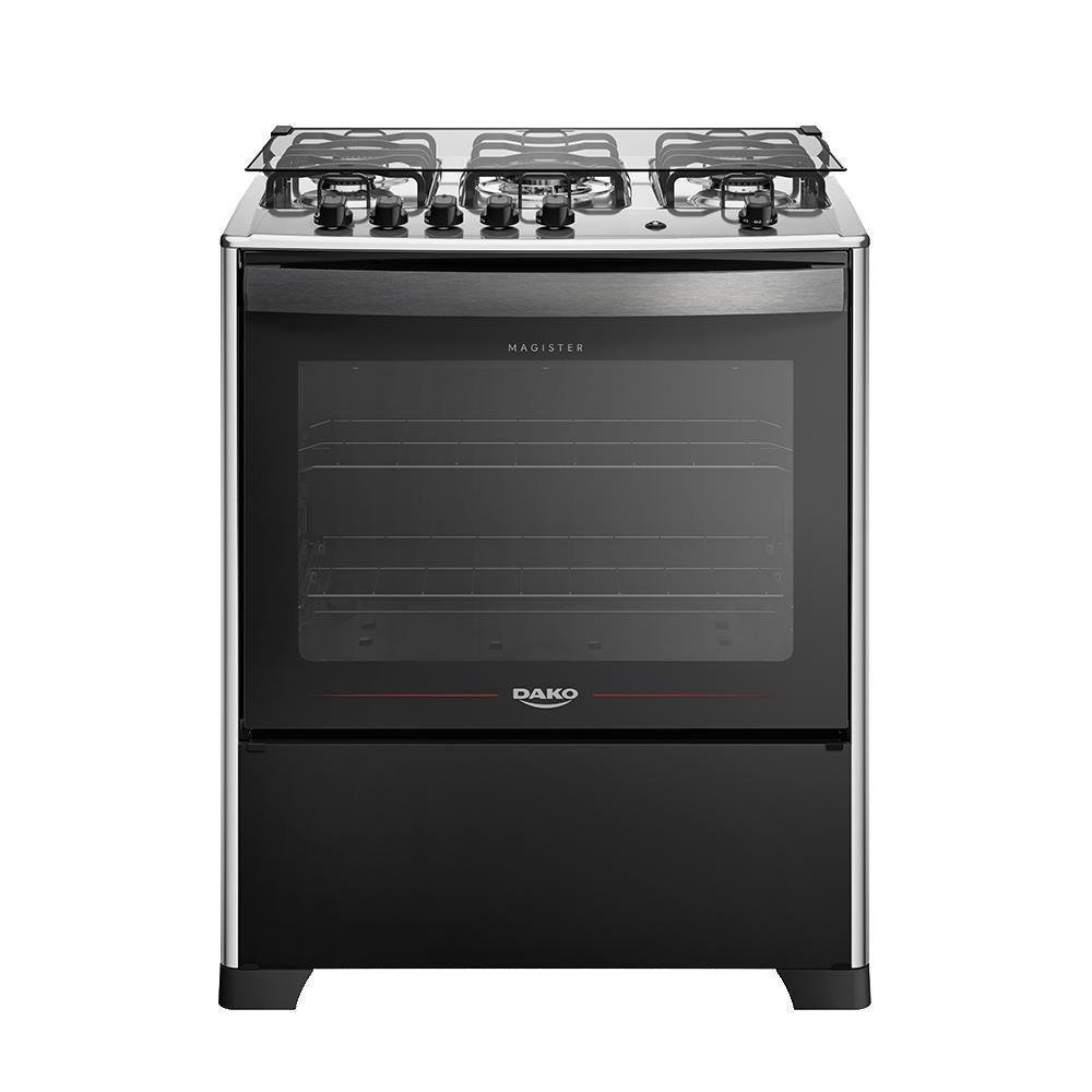 Fogão 5 Bocas Preto Com Mesa Inox Dako Magister Grill Bivolt - Imagem zoom