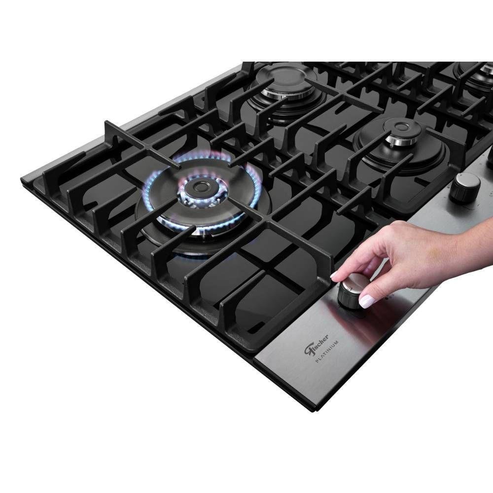 Cooktop  Platinium 5 Bocas Vidro Preto Tripla Chama Bivolt 33810-92122 FISCHER-619301 - Imagem
