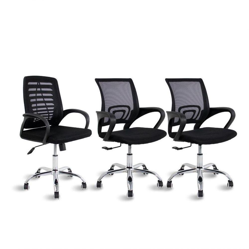 3 Cadeiras Diretor Com Encosto Telado Healer Preto - Imagem zoom