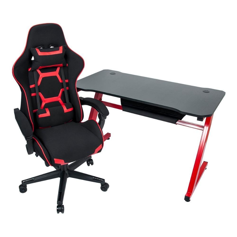 Conjunto Mesa Gamer Pelegrin PEL-003P Preta e Vermelha e Cadeira Gamer Pelegrin PEL-3018 Vermelha - Imagem zoom