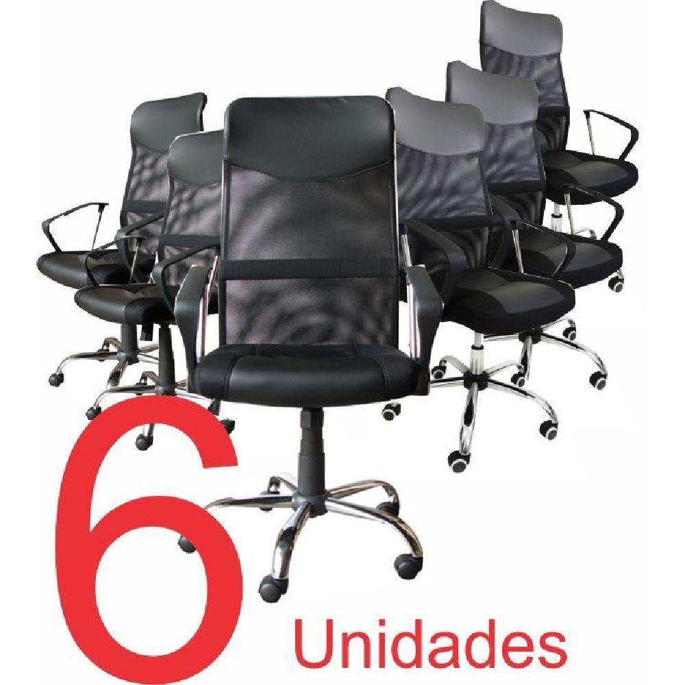 KIT com 6 Cadeiras Presidente em Tela Mesh PEL-8009 Preta - Imagem zoom