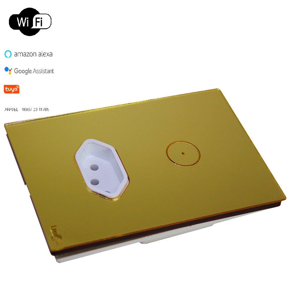 Interruptor Touch Tok Glass 1 Pad + Tomada Wi-Fi 4x2cm Dourado - Imagem