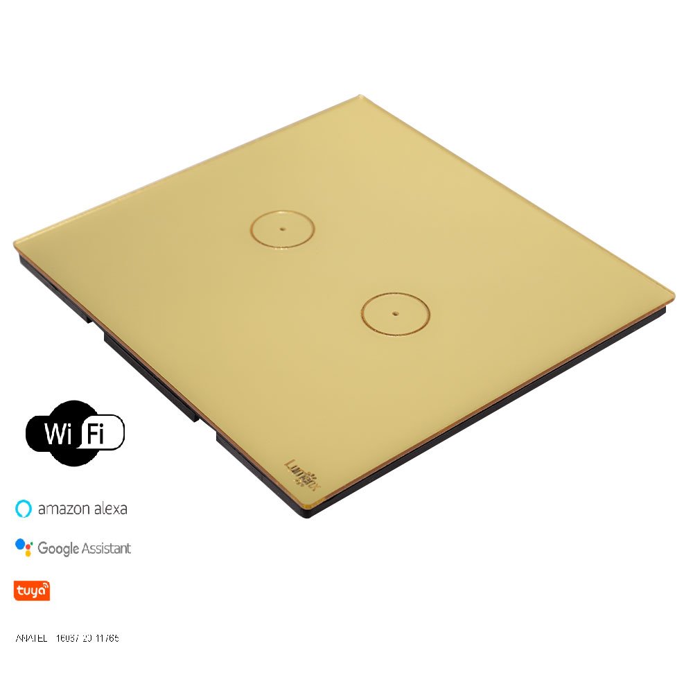 Interruptor Touch Tok Glass 2 Pads Wi-Fi  4x4cm Dourado - Imagem