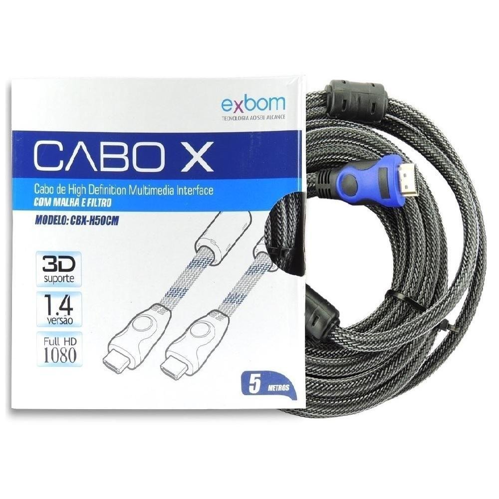 Cabo Hdmi 2.0 4k 1080p Full Hd com Filtro Tv Lcd Led Xbox 5m - Imagem zoom