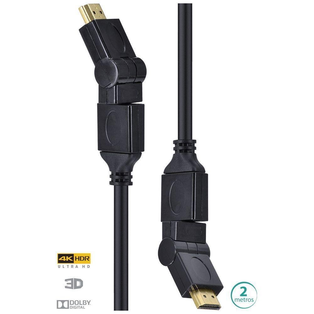 Cabo Hdmi 2.0 4K Ultra Hd 3D Conexão Ethernet Conectores 360 - Imagem zoom