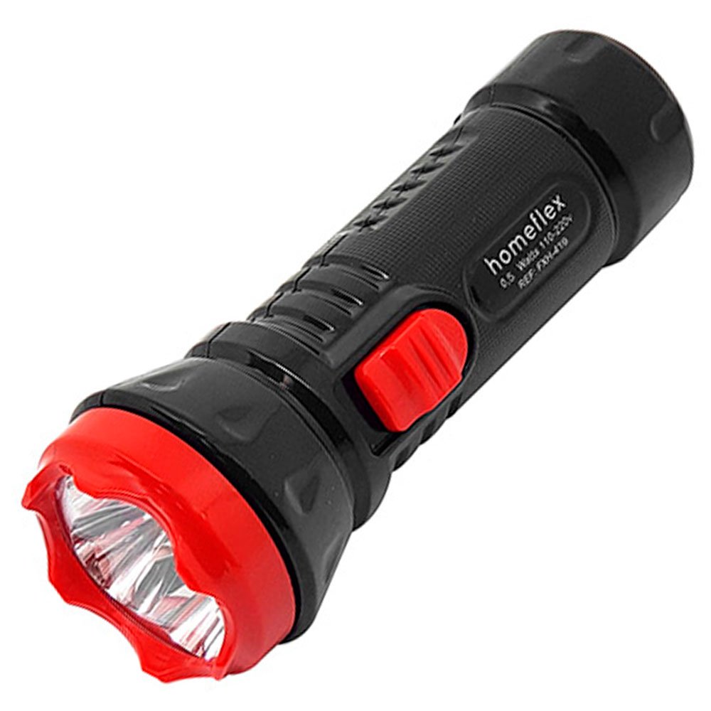 Lanterna Recarregável Preta e Vermelha 12,5 x 4,9 x 4,9cm-HOMEFLEX-FXH-419