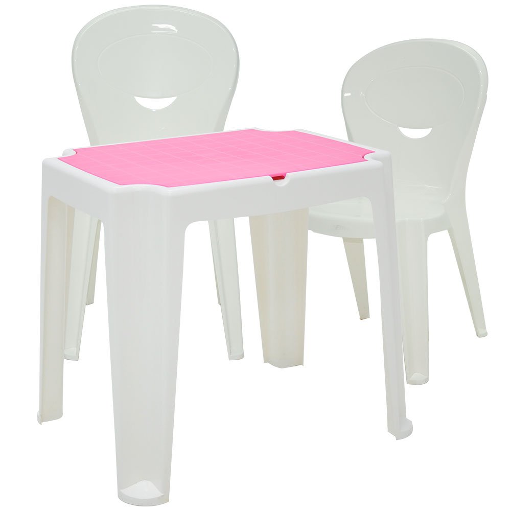 Mesa Infantil Branca e Rosa Tramontina 92340016 + 2 Cadeiras Vice Brancas - Imagem zoom