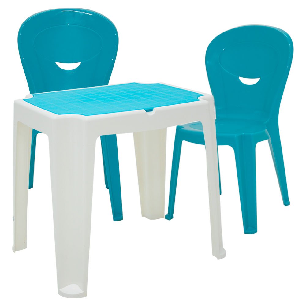 Conjunto de Mesa e Cadeira Tramontina Sofia Infantil Azul em Polipropileno  e Fibra de Vidro 2 Peç