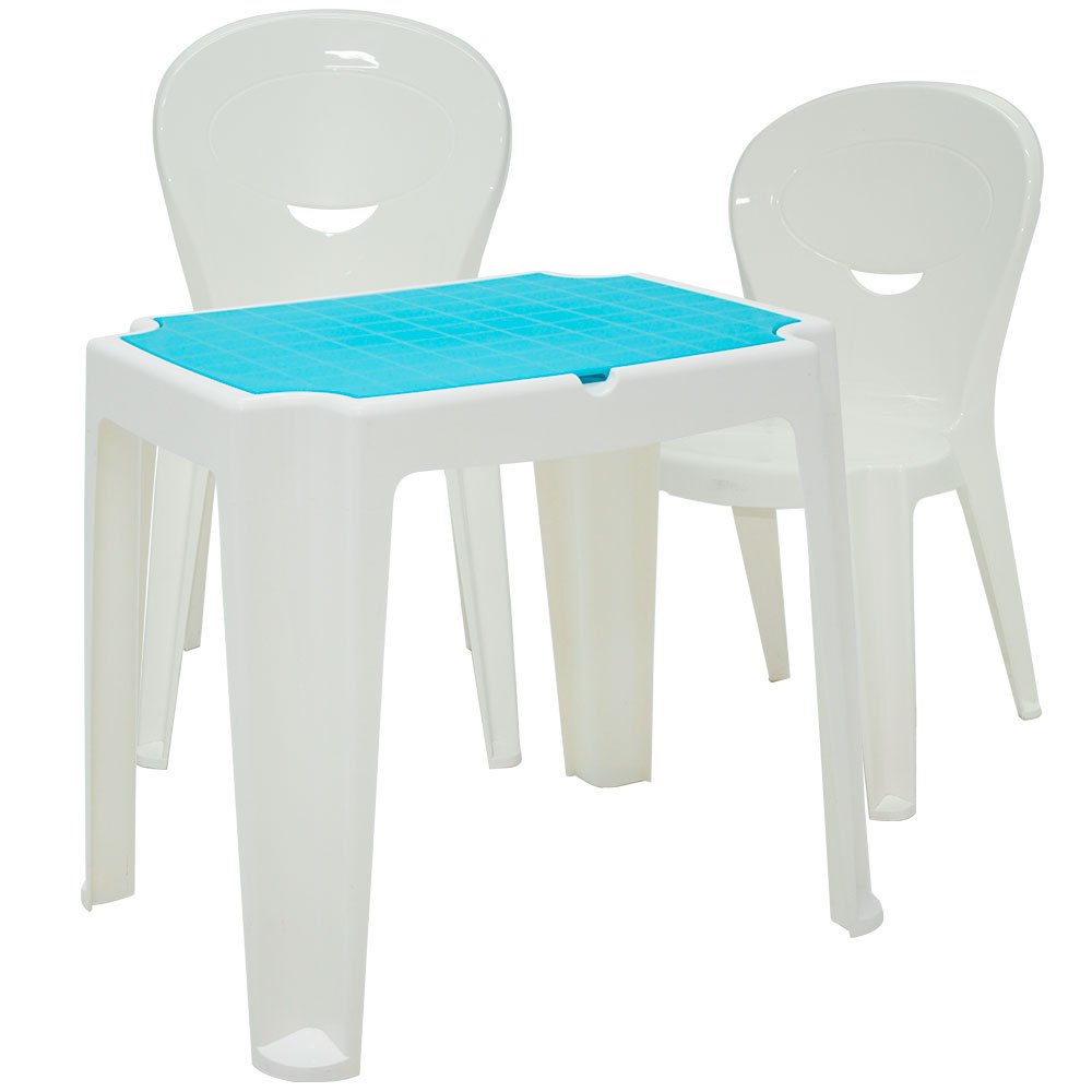 Mesa Infantil Branca e Azul Tramontina 92340017 + 2x Cadeira Vice Branca - Imagem zoom