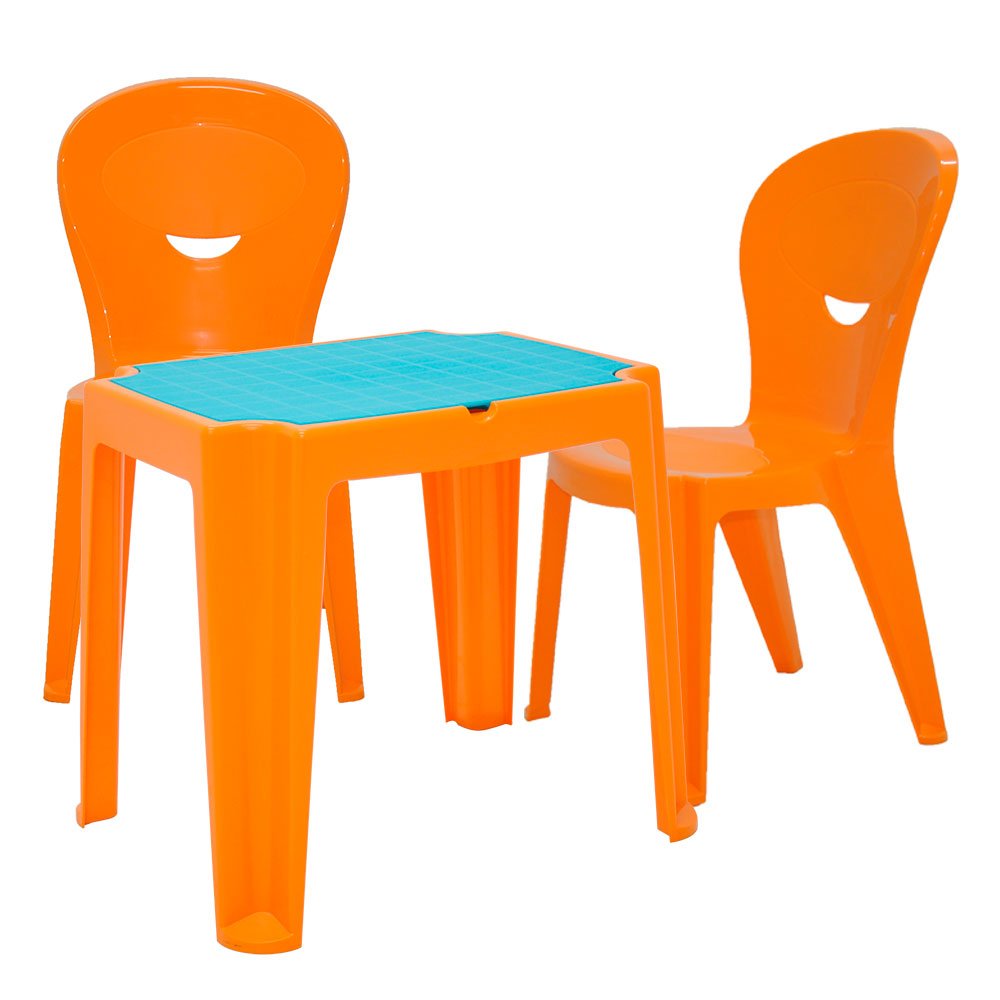 Mesa Infantil Laranja e Azul Tramontina 92340097 + 2 Cadeiras Vice Laranjas - Imagem zoom
