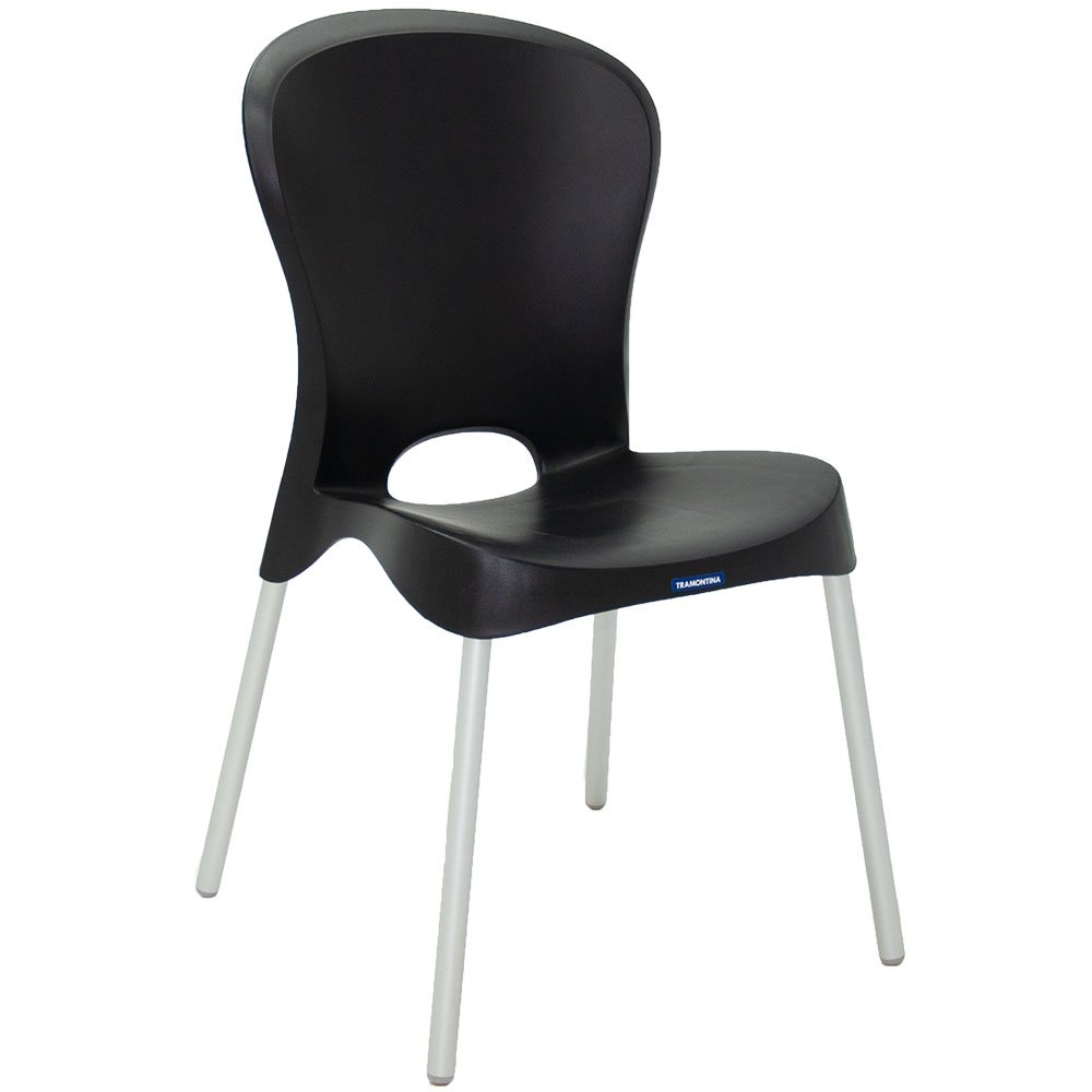 Cadeira Jolie em Polipropileno Preto com Pernas de Alumínio Anodizado - Imagem zoom