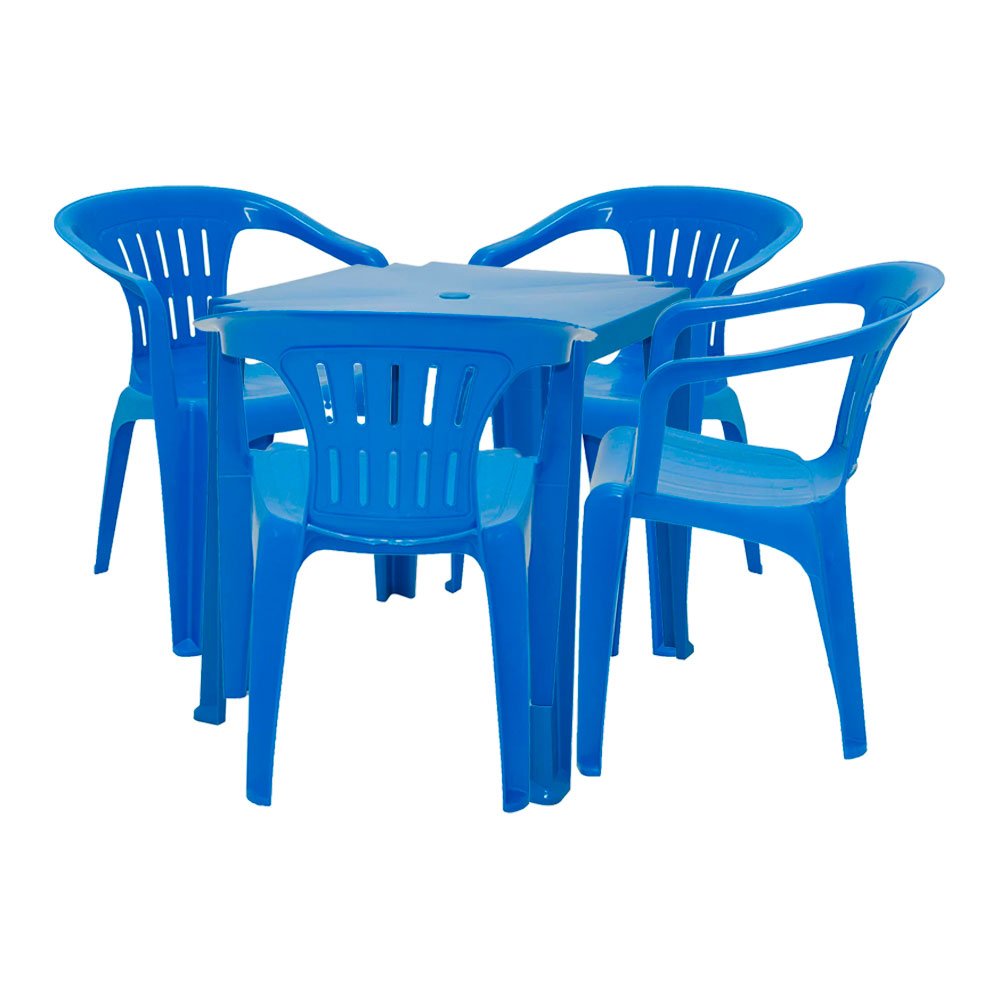 Mesa Tramontina Tambau Quadrada + 4 Cadeiras em Polipropileno Azul - Imagem zoom