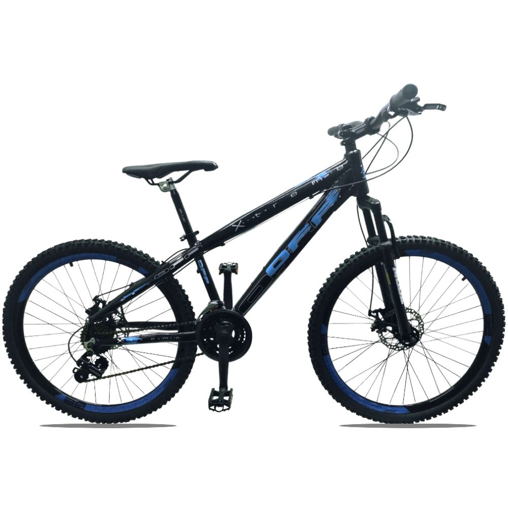 Bicicleta Extreme Free Ride Aro 26 com 21 Marchas Preta e Azul - Imagem zoom