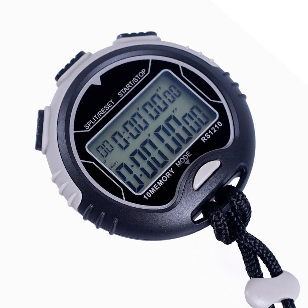 Cronômetro Digital 1/100 Segundos à Prova D'Água Com Funções Timer Memória Relógio Calendário e Alarme NOVOTEST.BR RS-1210 - Imagem zoom