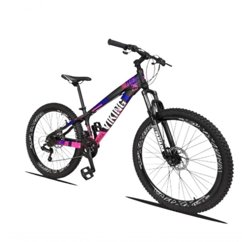 Bicicleta Vikingx Freeride Aro 26 Câmbios Shimanos 21v Preto Rosa - Imagem zoom