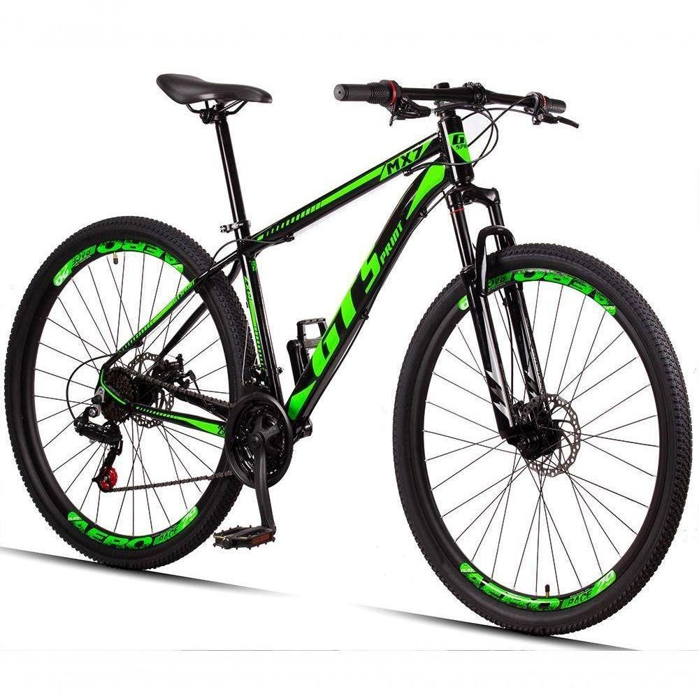 Bicicleta 29 Gt Sprint Mx7 Freio Disco Mtb Preto+Verde - Imagem zoom