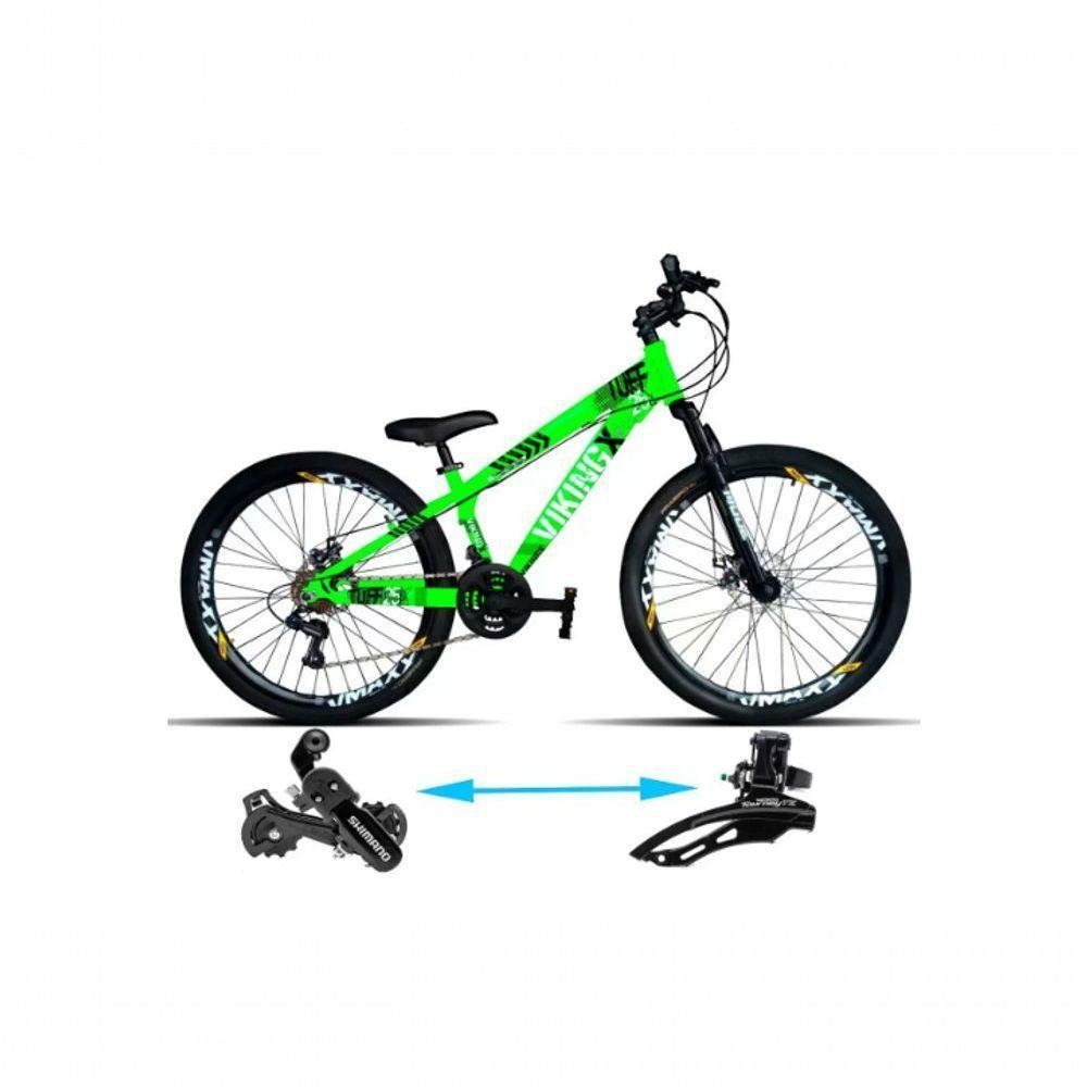 Bicicleta Viking Aro 26 Tuffx25/30 Vmaxx Freio A Disco 21v Verde Neon - Imagem zoom