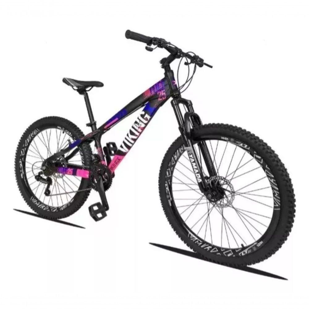 Bicicleta Vikingx Aro 26 Câmbios Shimanos 21v Preto Rosa - Imagem zoom