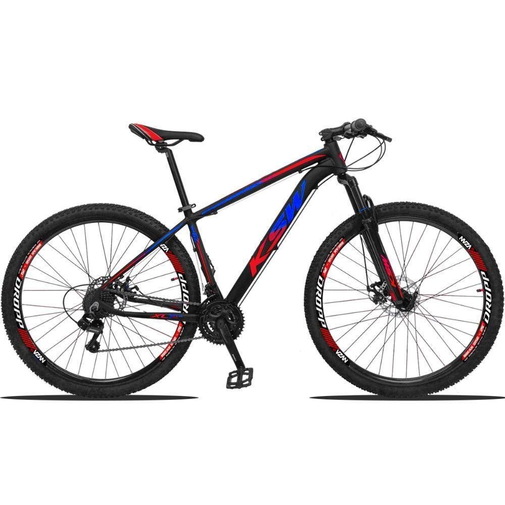 Bicicleta Aro 29 Ksw 27 Marchas Freio Hidráulico E Trava-k7 - 15" Preto-Azul E Vermelho - Imagem zoom