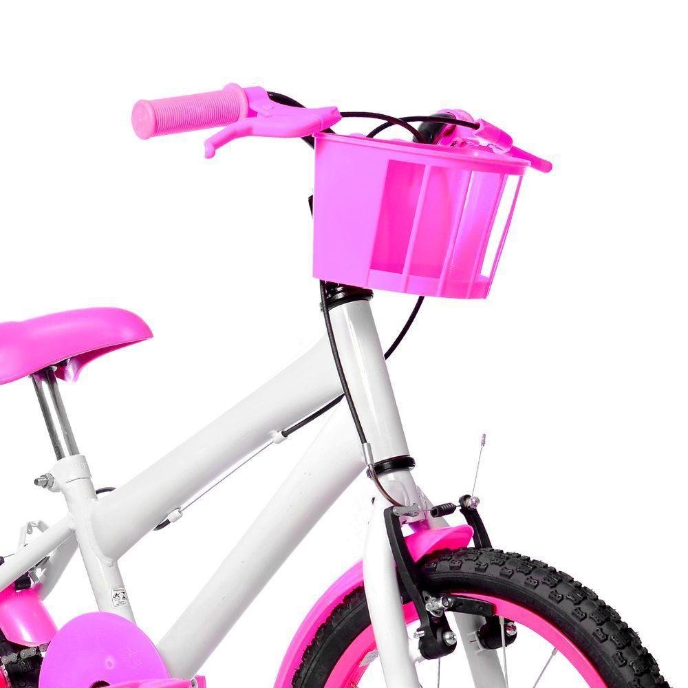 Bicicleta Aro 16 Alumínio + Kit Passeio Branca E Pink - Imagem