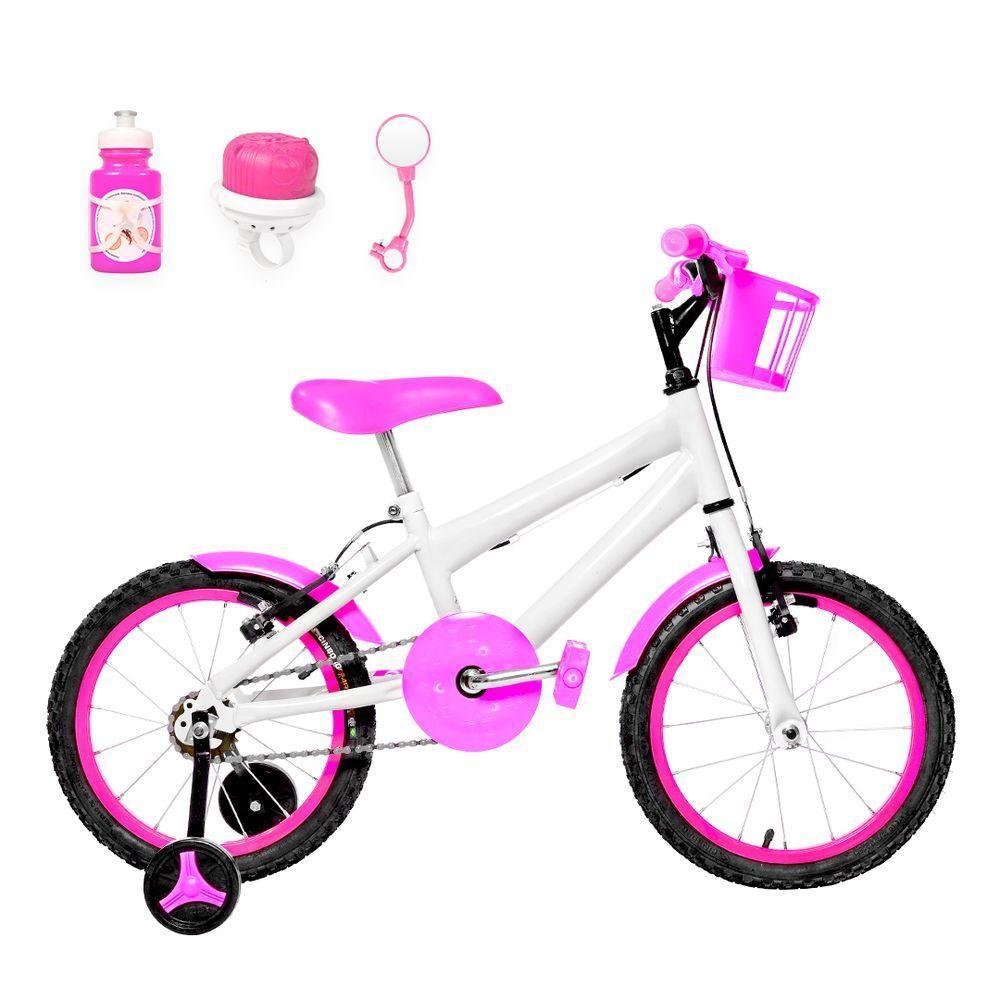 Bicicleta Aro 16 Alumínio + Kit Passeio Branca E Pink - Imagem zoom